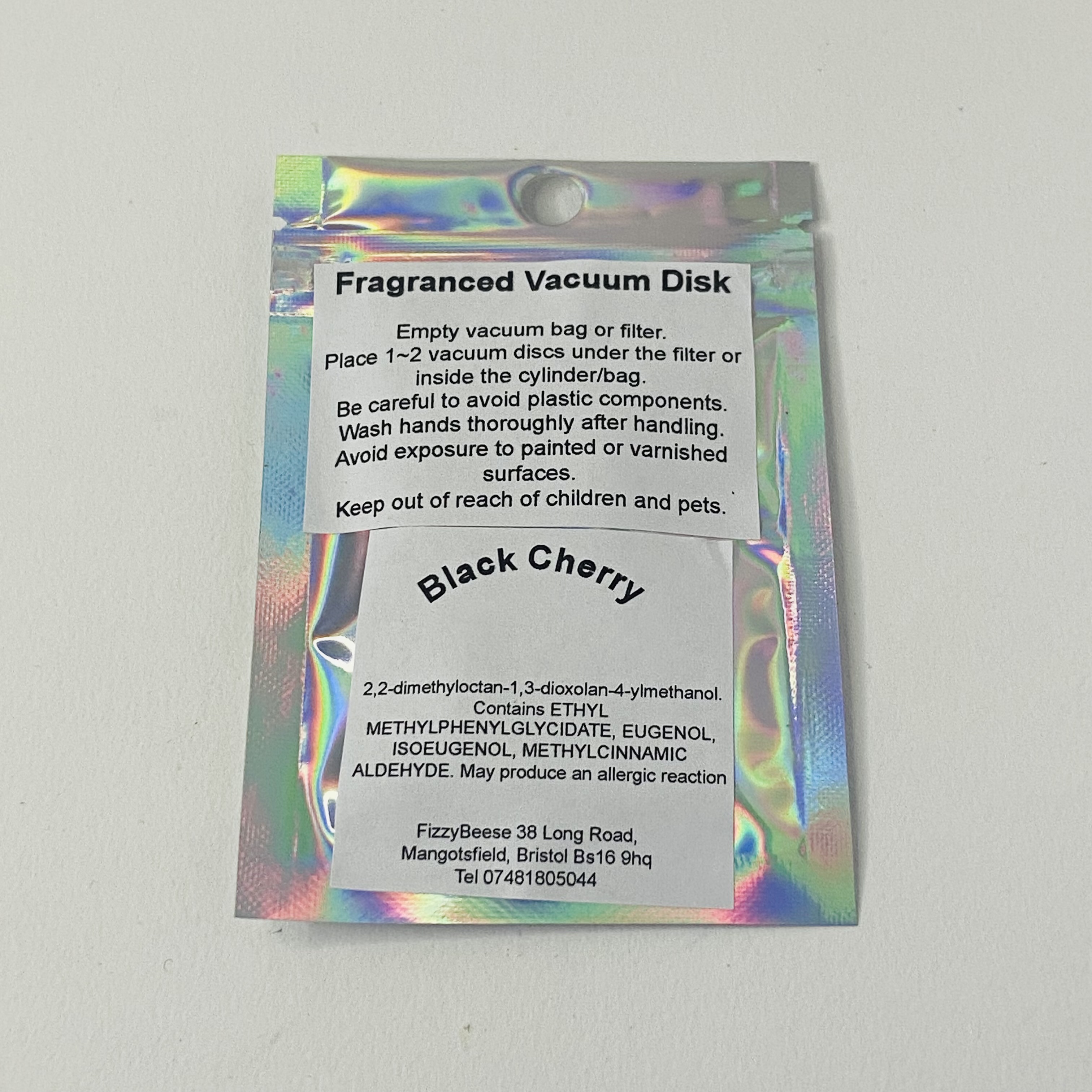 Black Cherry Vacuum Disks ingredients label