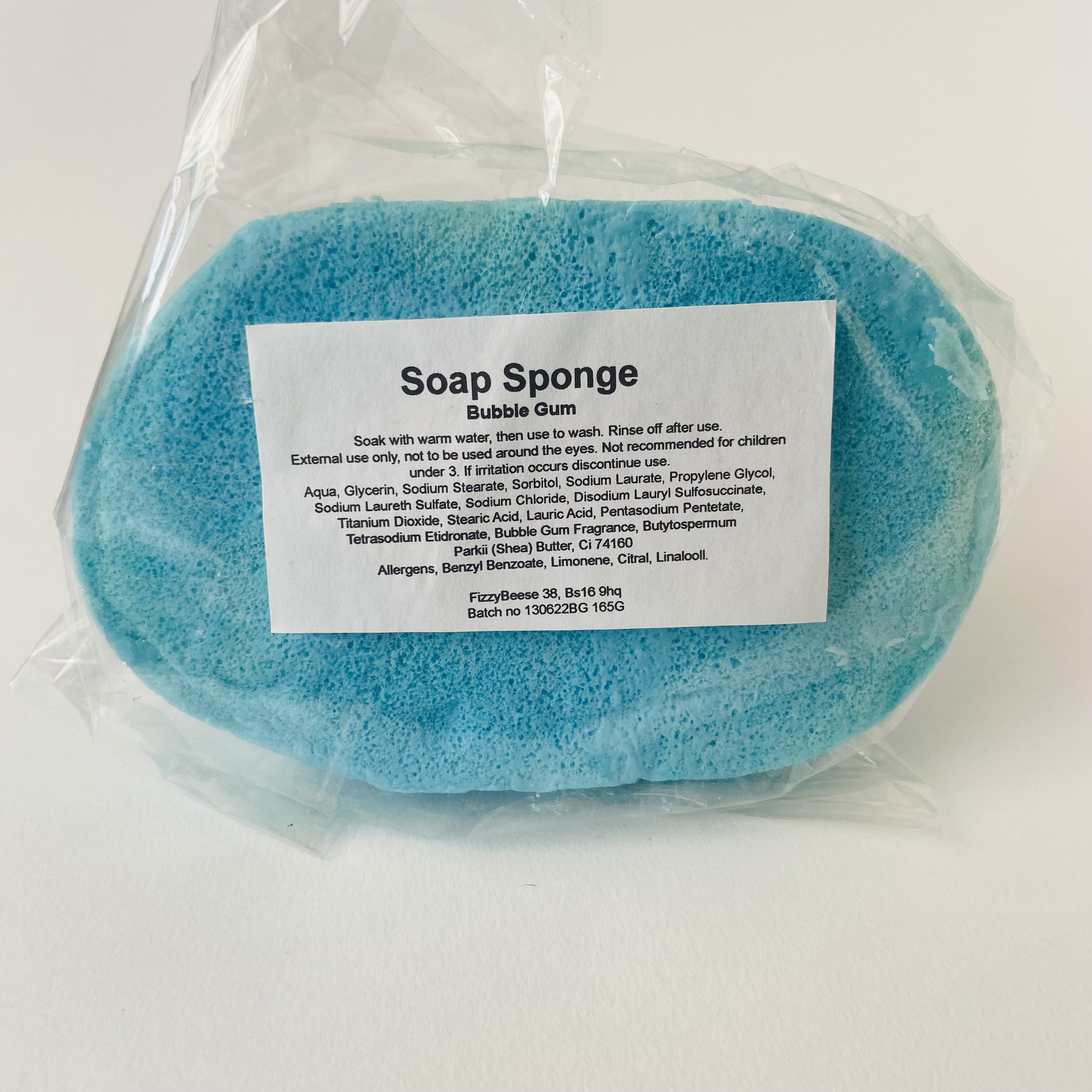 Bubblegum Soap Sponge ingredients label
