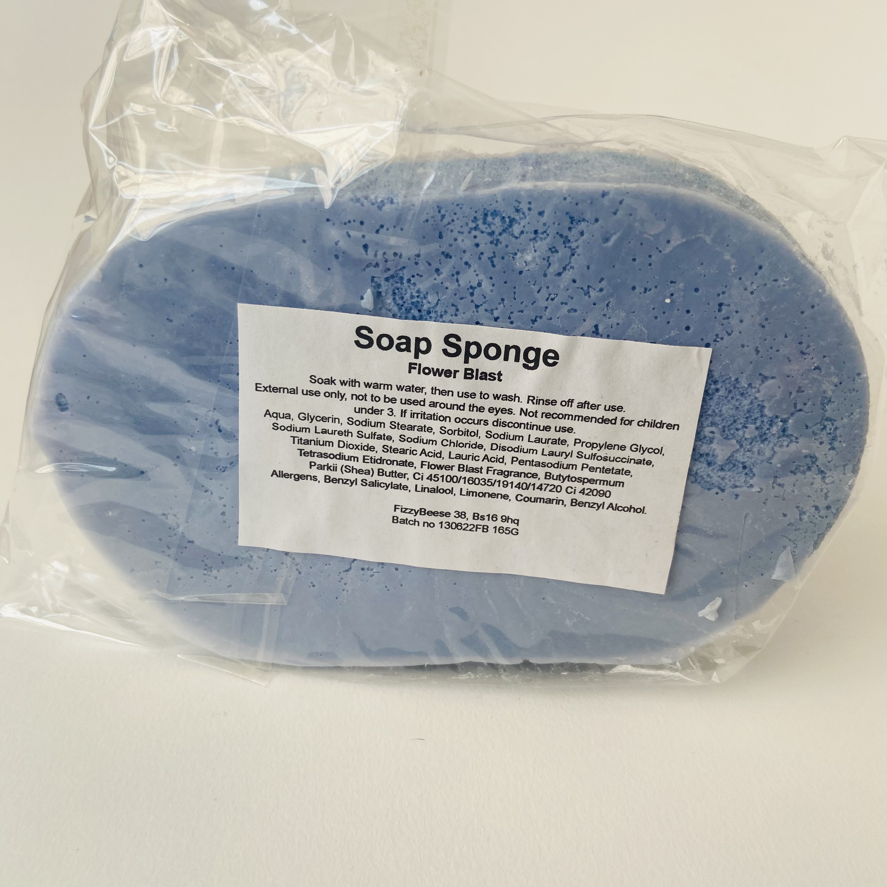 Flower Blast Soap Sponge ingredients label