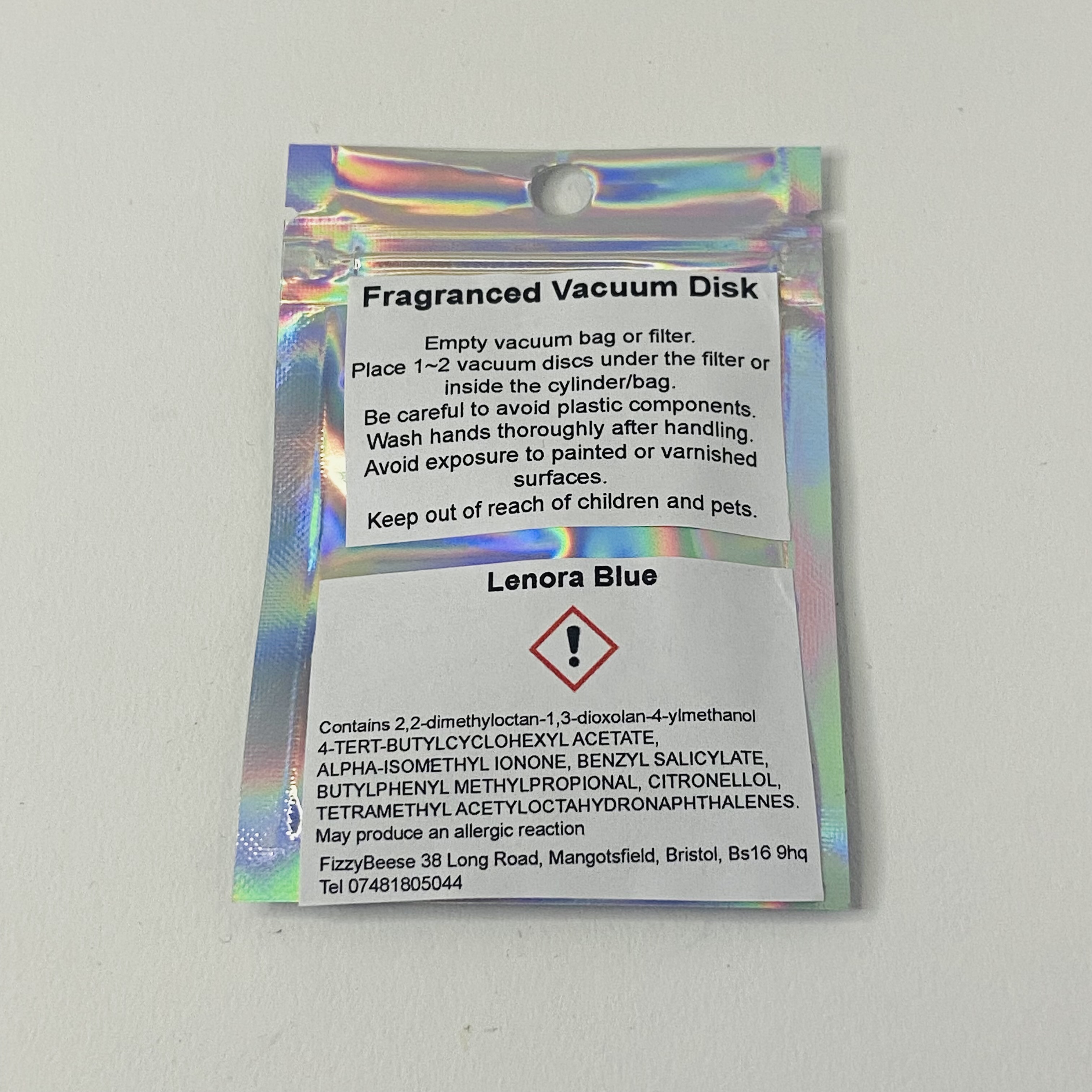 Lenora Blue Vacuum Disks ingredients label
