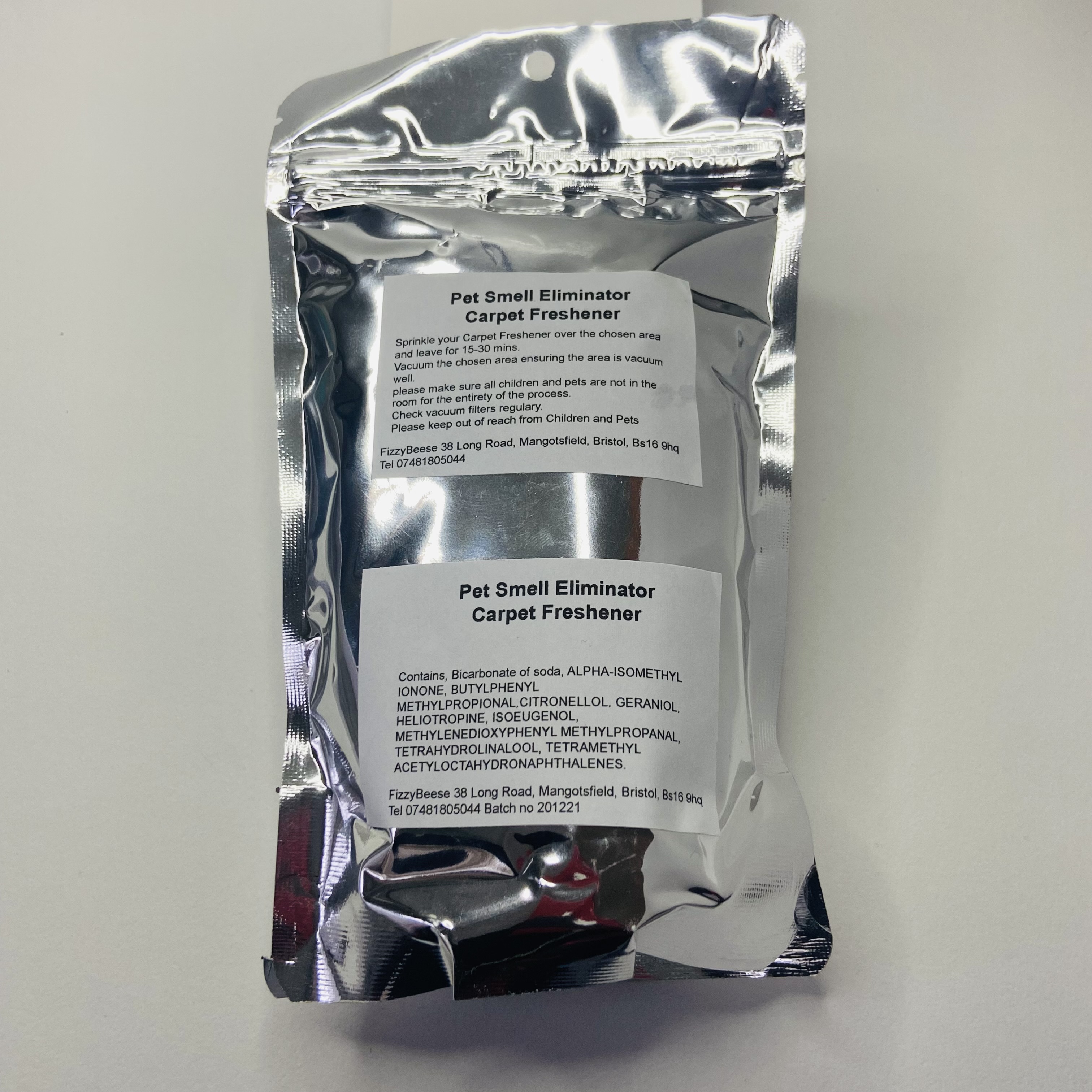 Pet Odour Eliminator Carpet Freshener ingredients label