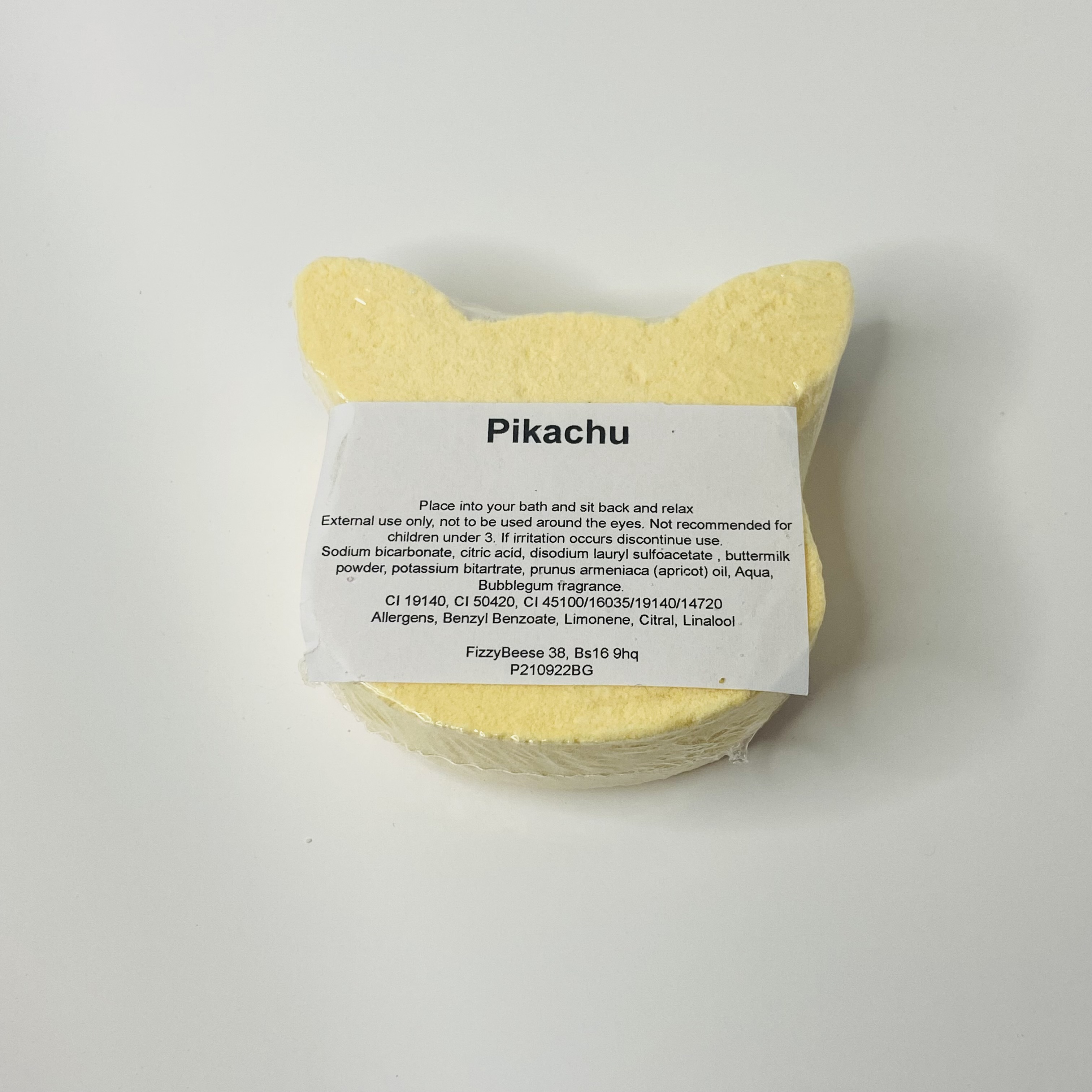 Pikachu ingredients label