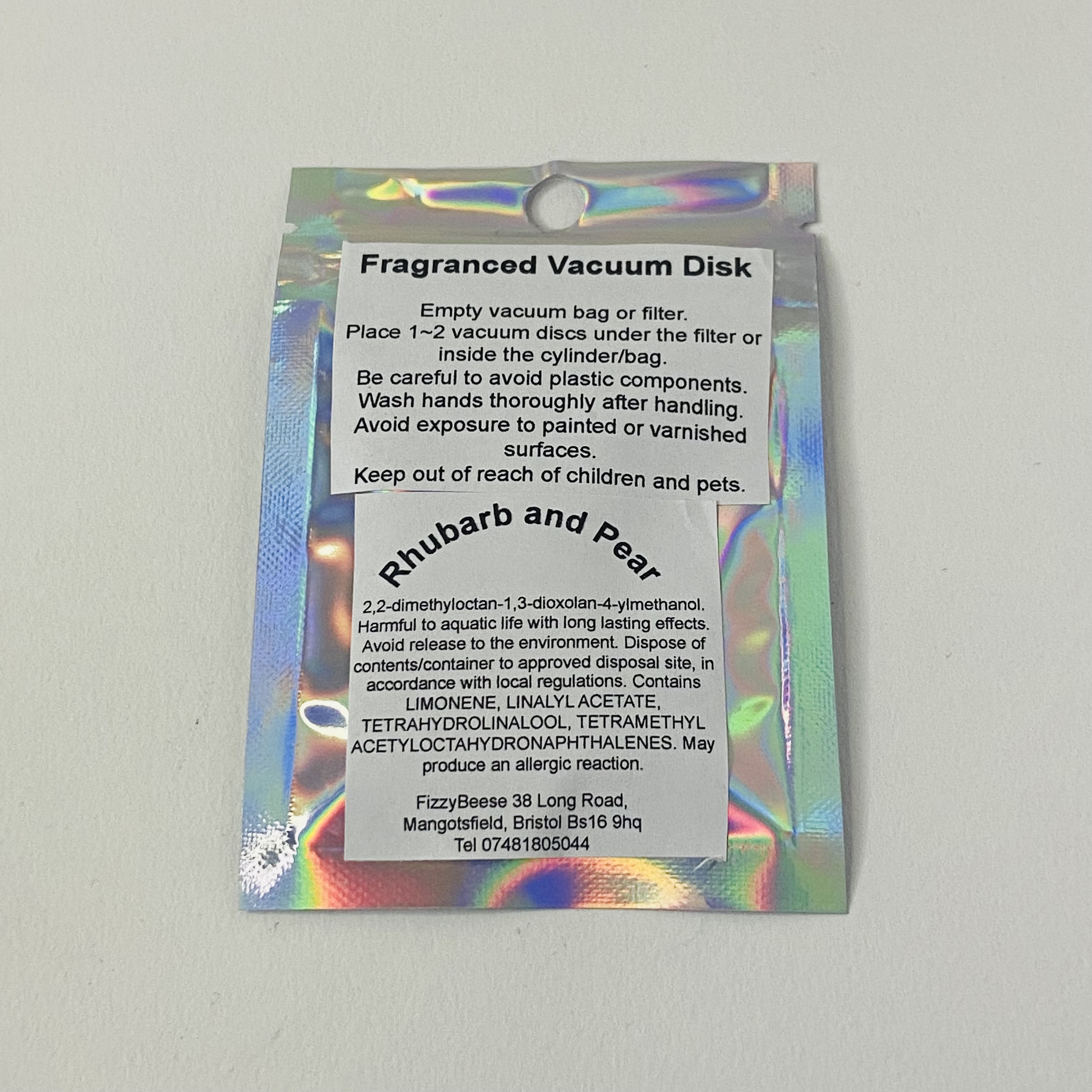 Rhubarb and Pear Vacuum Disks ingredients label