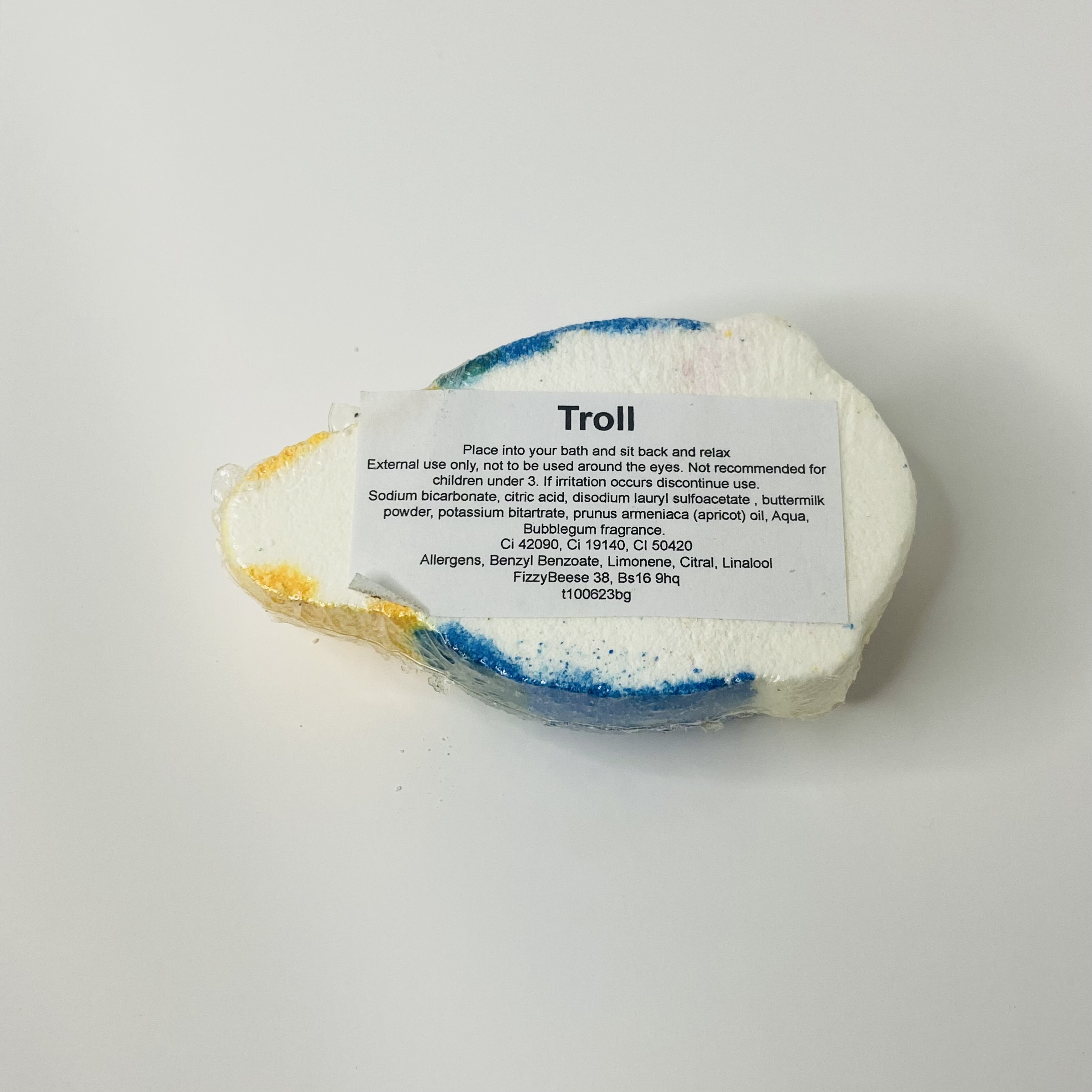 Troll Blue and Yellow ingredients label